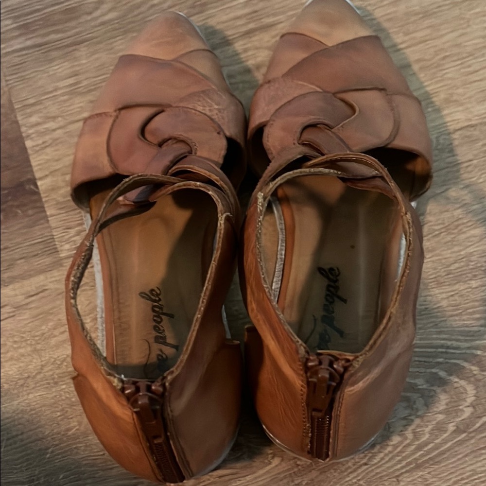 Free People Tan Leather Flats with Layered Design